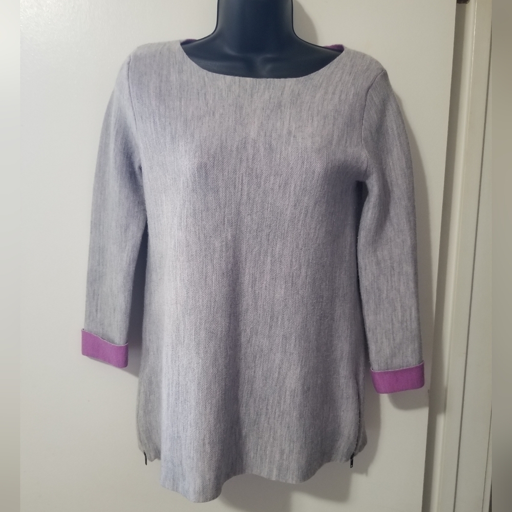 Nanette Lepore Merino Wool Sweater XS Gray Contrast Cuffs
